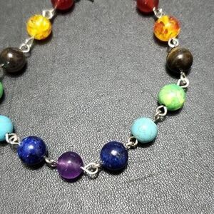 Silver tone chakra bracelet 8-9"
